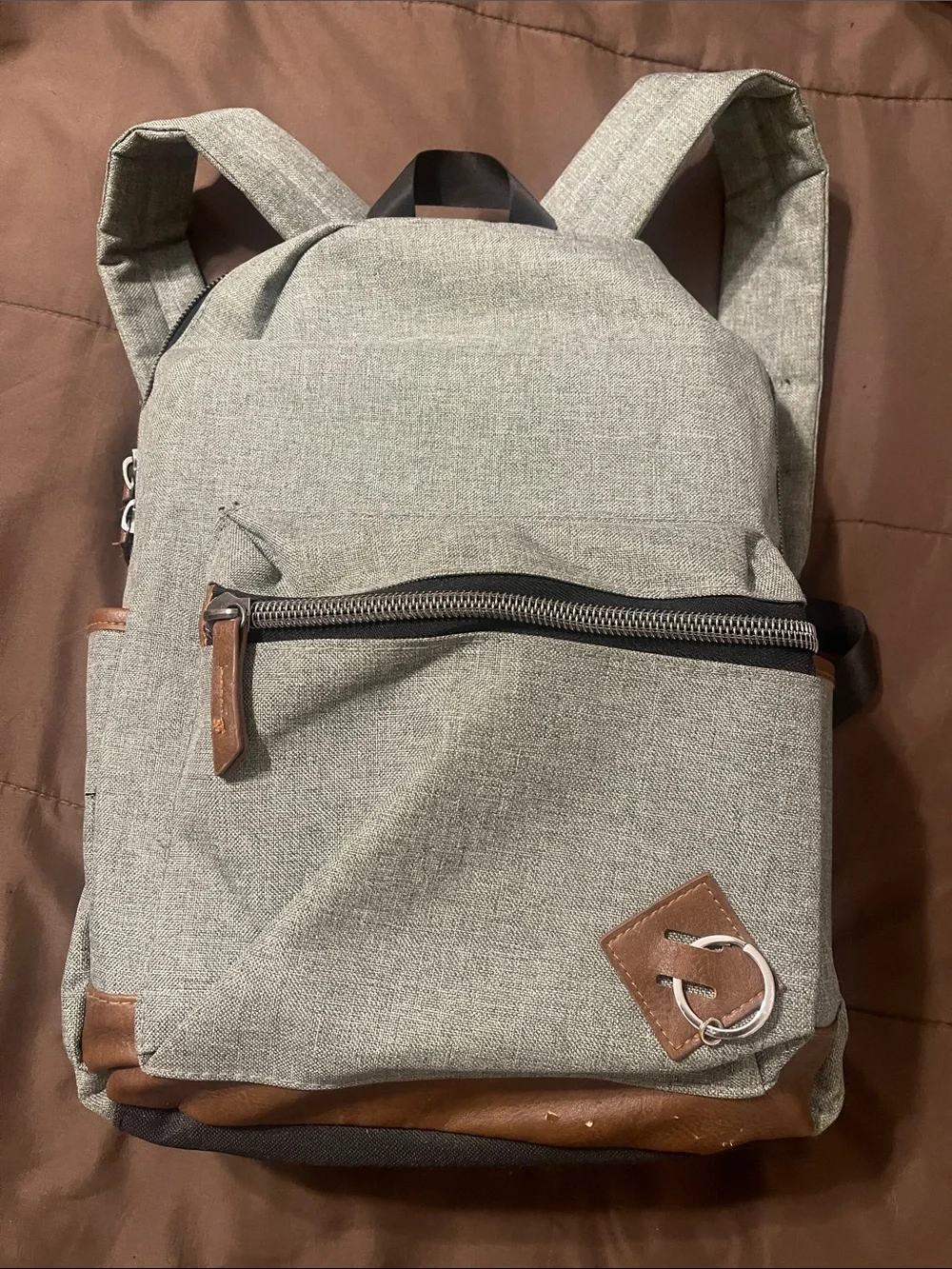 Boys Grey Canvas Backpack with Brown Trim - Casual Everyday Bag